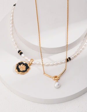 Natural Pearl Necklace and Earrings Set