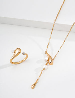 Pearl Droplet Lariat Necklace